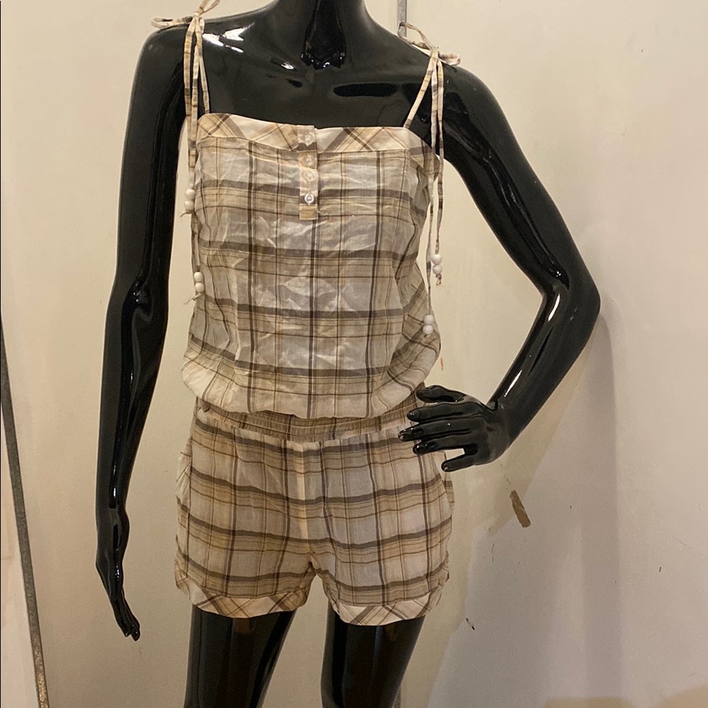 Joyce Leslie Plaid Jumpsuit in Beige and Brown